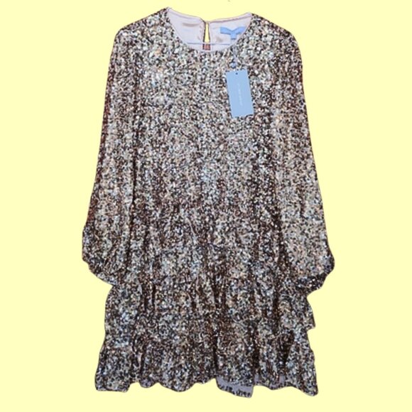 NWT Antonio Melani Gold Sequined Party Tiered Bubble Hem Dress Size 4 - Picture 2 of 5
